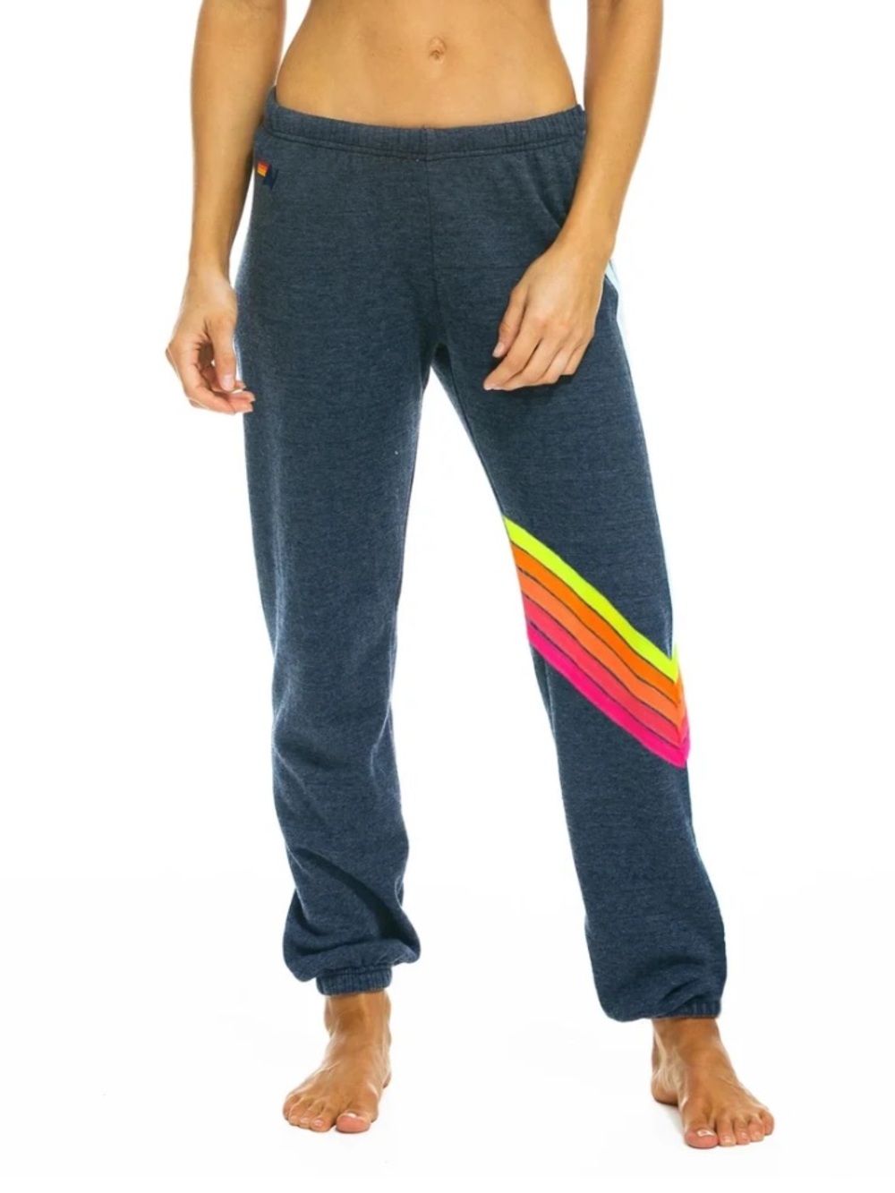 Aviator Nation Chevron 5 Sweatpant in Heather Navy/Neon